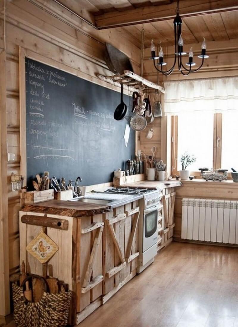 23 Best Rustic Country Kitchen Design Ideas and Decorations for 2017  A Chalkboard Makes a Unique Addition to a Cabin-Style Rustic Kitchen