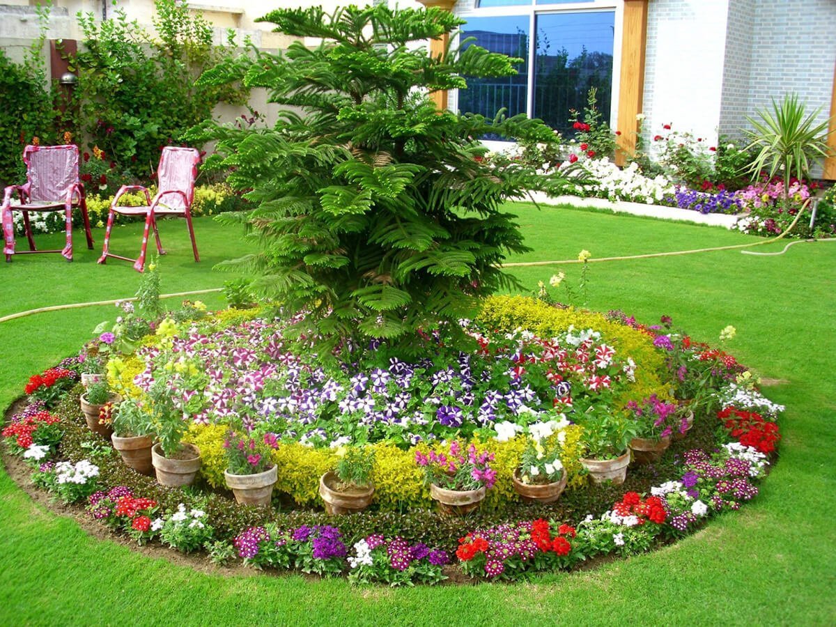 flower bed round pots designs