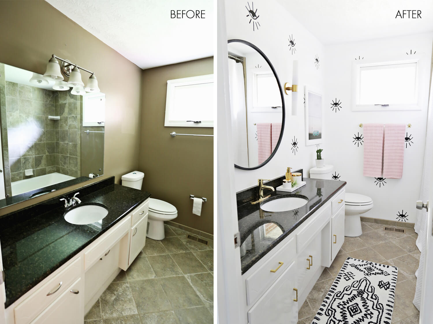 bathroom before makeover guest budget friendly colors laura difference right homebnc 2021 abeautifulmess